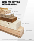 Rooftop Ready 5.5 Inch Framing Circular Saw Blade With 24 Carbide Tipped Teeth And Ultra Thin Kerf For Rock Solid Plywood Mdf Osb Cuts 10mm Arbor Heavy Duty Build 2 Pack, display of various wood types.