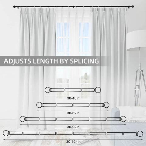 Five Eighth Inch Matte Black Heavy Duty Stainless Steel Curtain Rods You Can Extend From 48 To 92 Inches For Windows Diagram