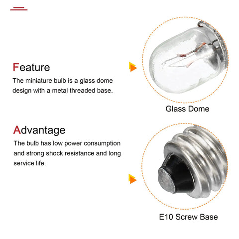 Straight Up Solid E10 Miniature Bulbs 30V 3W Warm Yellow Glass Lamp With Screw Base Hassle Free Flashlight Replacement Snappy Glow Perfect For Circuit Experiments 10 Pack glass dome design with metal threaded base.