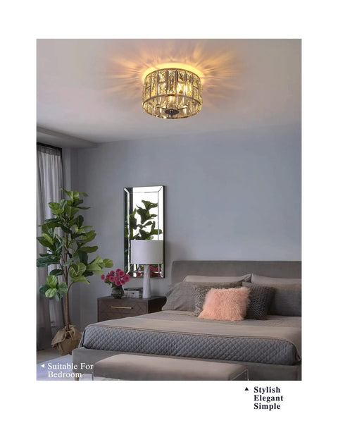 12 Inch Semi Flush Mount Crystal Ceiling Light With Matte Black Finish, 3 Light Modern Chandelier Fixture in Bedroom