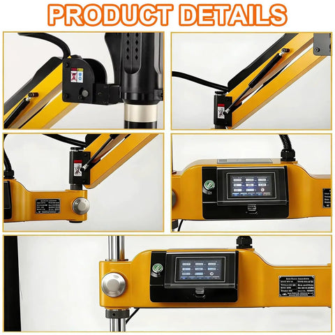 Close-up of Heavy Duty Electric Tapping Machine For 3 To 16 mm Threads With 1500W Power, 360 Degree Flexible Arm controls.