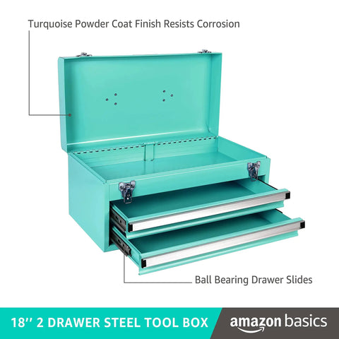 Damn Solid Steel Tool Chest With Secure Locking Drawers For Serious Workshop Storage Featuring Knockout Turquoise Powder Coat Finish opened with drawers.