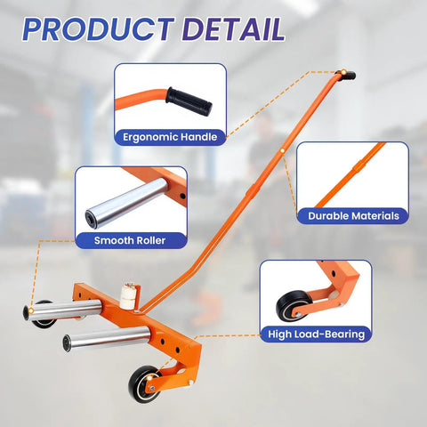 Adjustable Heavy Duty Tire Dolly And Wheel Lifter Built Like A Tank With Rust Resistant Finish And Smooth Rolling Casters ergonomic handle and smooth roller details