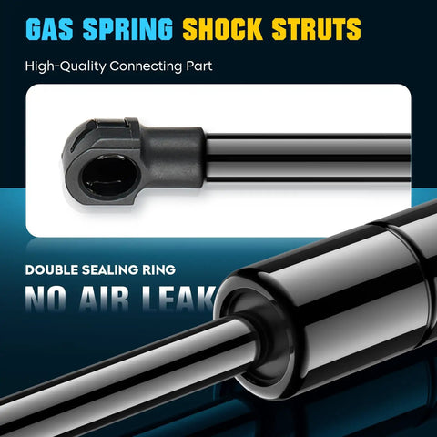 Gas spring shock struts showing double sealing ring and high-quality connecting part for Jeep Cherokee and Wagoneer 1984 to 1994 replaces 4782.