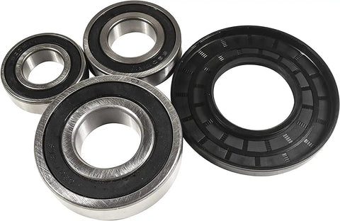 Heavy Duty Bearing And Seal Replacement Kit For Whirlpool Front Load Washer Tub Kick Out That Rattlin Noise With Solid Runnin Parts Easy Swap Design Compatible With GHW9160PW4 GHW9200LQ0 Appliances, showing three steel bearings and a rubber seal.