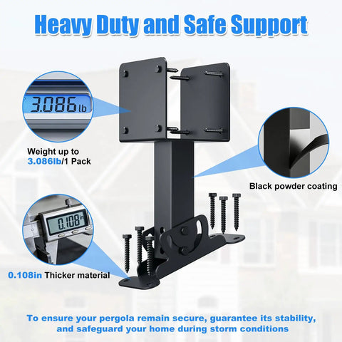 4x4 Heavy Duty Roof Riser Brackets With 180 Degree Adjustable Angles For Pergola, Patio Cover, Gazebo, And Wood Posts Black Metal Mounts For Tough Built To Last Roof Support On Any Wood Post