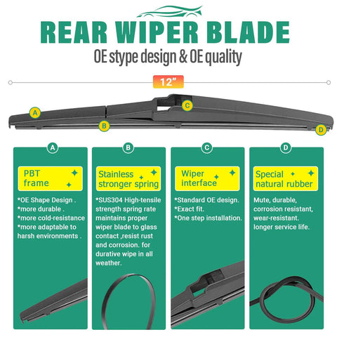Road Ready Heavy Duty Windshield Wiper Blades Replacement Kit delivering killer visibility; 12" rear wiper blade with PBT frame.