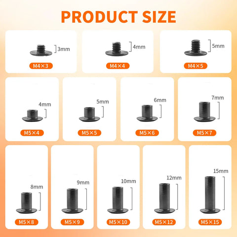 Product size chart of Straight Up Badass Black Chicago Binding Screws Professional Grade Heavy Duty Leather Craft Kit
