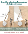 Hella Strong Soft Close Hinges For Toy Boxes showing two opening angles for safe closing and staying open, designed for wooden lids.