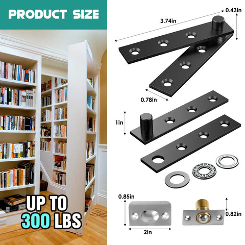 Heavy Duty Hidden Pivot Hinges For Secret Doors Premium Stainless Steel Corrosion Resistant 360 Degree Rotation Invisible Door Hardware Size and Components