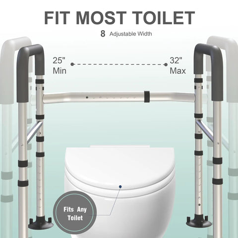 Legit Rock Solid Toilet Safety Rails, 350 Lbs Capacity Adjustable Grab Bars with 25" to 32" adjustable width for any toilet.