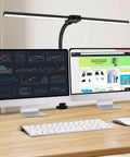 Double Head LED Desk Lamp With 24W Power, Big Reach Adjustable Arm Extends To 31.5 Inches over dual monitors on desk