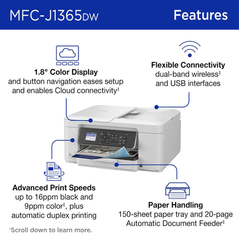 INKvestment 1365 Wireless Color Inkjet All In One Printer with 1.8 inch color display and automatic duplex printing