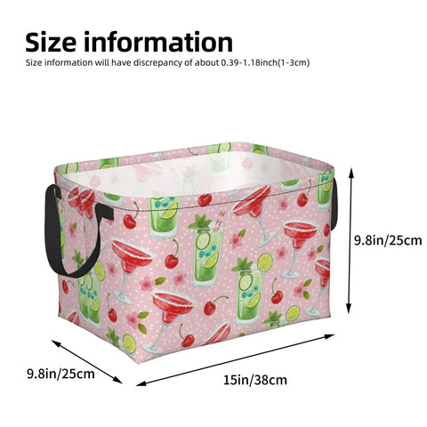 Genuine Rectangular Storage Basket For Zero Fuss Organization, Waterproof Fabric Bins With Fresh Print Vibes, Solid Household Declutter Game Changer For Laundry And Kids Toys, 15x9.8x9.8 inch, pink beverage design.