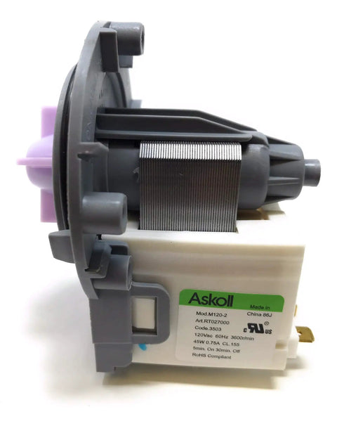 Side view of Washer Pump Replacement For LG EAU61383503 Circulation Pump showing components and labels, compatible with various models.