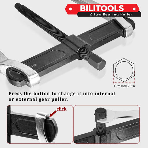 8-Inch 2-Jaw Gear Puller showcasing adjustable jaws for internal and external removal, heavy-duty CR-V steel construction.