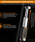 Straight Shooting 12 Volt Telescoping Linear Actuator With One Point Two Inch Stroke, showcasing built-in limit switch and self-locking mechanism.