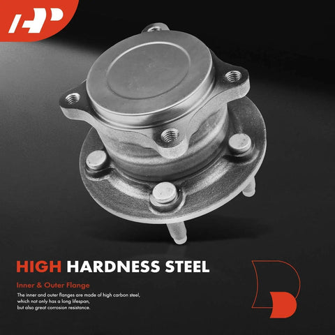 Pair Of Rear Wheel Bearing And Hub Assemblies With 5 Lugs For Chevy Cruze 2016 To 2019 showing high hardness steel construction.