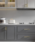 Top Shelf 30 Pack Brushed Gold Cabinet Pulls 6-1/4 Inch Square Drawer Handles heavy duty stainless steel on modern kitchen cabinets.
