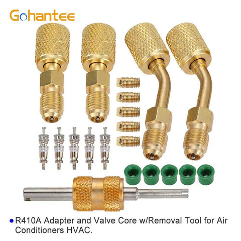 R410A Mini Split System Charging Vacuum Port Adapter Kit with SAE Flare Valve Core Remover and R134A Hose Gaskets