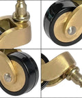 Close-up of Solid Build Heavy Duty Brass Caster Wheels With Seamless 360 Swivel Ball Bearing Vintage Industrial Stem.