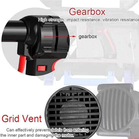 Pro Grade Electric Blind Rivet Gun Featuring A Smooth 27mm Stroke And No Fuss Auto Ejection System showing gearbox and grid vent detail.