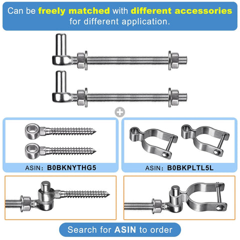 304 Stainless Steel Gate Hinge Set M12 By 8 Inch J Bolt Gate Hinges shown with various compatible accessories