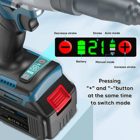Heavy Duty Cordless Electric Rivet Nut Gun Kit For Installing Pop Rivets And Hex Insert Nuts features digital display and battery indicators.