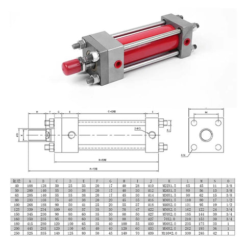Bidirectional Pull Rod Hydraulic Cylinder HOB200 Series Heavy Duty 50 100 150 400 500 1000Mm One Color Finish with Diagram
