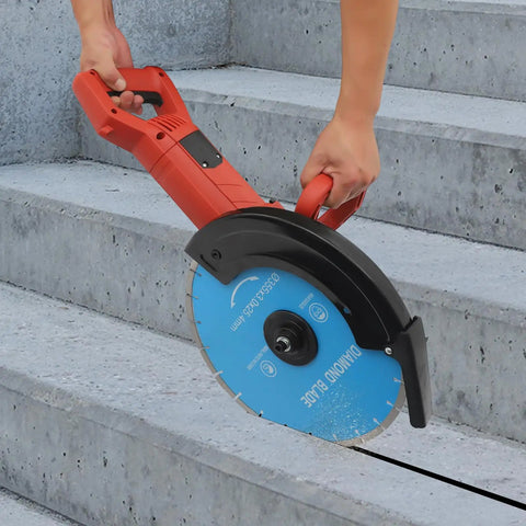 Badass 3000W 14 Inch Electric Concrete Saw With Built In Water Pump cutting concrete steps with diamond blade.