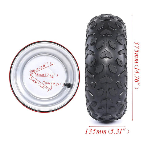 Side view of tubeless tire from 32 Inch Rear Live Axle Kit With 420 Sprocket And Brake Caliper, 145/70-6 Tubeless Tires, dimensions shown.