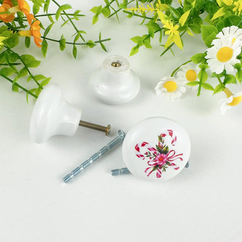 Festive Peppermint Ceramic Knob Covers For Cabinets And Drawers Super Easy Install with decorative designs and screws.