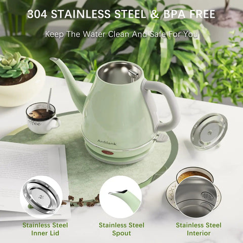 Gooseneck Electric Kettle 1L 1500W for Pour Over Coffee and Tea, Stainless Steel BPA Free Water Boiler With Auto Shutoff and Boil Dry Protection
