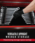 Slick Modular Wrench Organizer System With 48 Magnetic Holders showing wrenches neatly arranged in tool box drawer