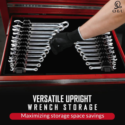 Slick Modular Wrench Organizer System With 48 Magnetic Holders showing wrenches neatly arranged in tool box drawer