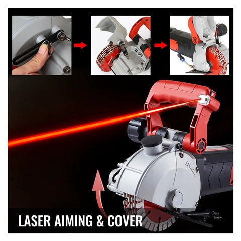 Tough As Nails 4800W Wall Chaser With 125mm Blade, featuring laser aiming for precise slotting in brick.