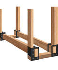 Close-up of Firewood Log Storage Rack Bracket 4 Pack For Indoor And Outdoor Use Heavy Duty Powder Coated Steel Holder in assembly.
