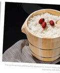 Premium Handcrafted Wood Steamed Rice Bucket With Lid, Round Beige Cask Storage Bin, Airtight Grain Container featuring cooked rice and red dates.