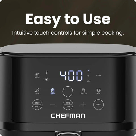 Compact Four Quart Air Fryer With Digital Touchscreen And Four Smart Presets displays intuitive controls for easy cooking.
