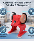 Hassle Free Cordless Mini Bench Grinder Spinning At 5500 Rpm For Lightning Fast Metal Polishing Deburring And Edge Beveling A No Strings Attached Portable Tool with dual grinding wheels.
