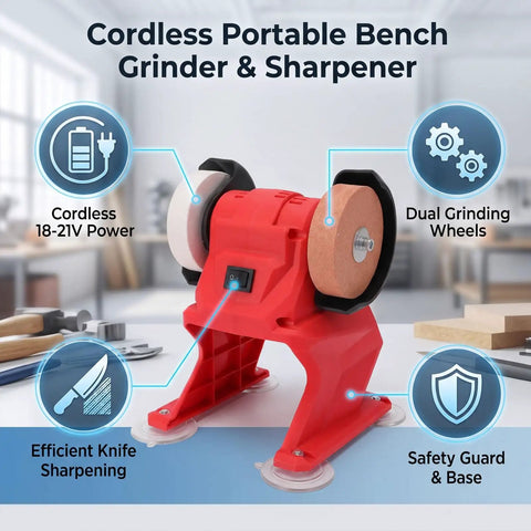 Hassle Free Cordless Mini Bench Grinder Spinning At 5500 Rpm For Lightning Fast Metal Polishing Deburring And Edge Beveling A No Strings Attached Portable Tool with dual grinding wheels.