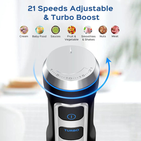 Powerful 1000W Immersion Blender 5 In 1 Handheld Electric Mixer With 21 Speeds Turbo Mode dial view