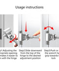 Adjustable Door Hinge Fixer for Entry and Bedroom Doors Drill Free No Damage Gap Fix Tool usage instructions image