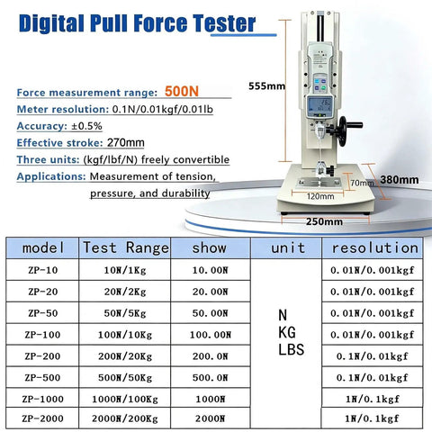 Digital Force Gauge 500 Newton Pull And Compression Tester With High Precision Tensile Pressure Meter and detailed specifications.