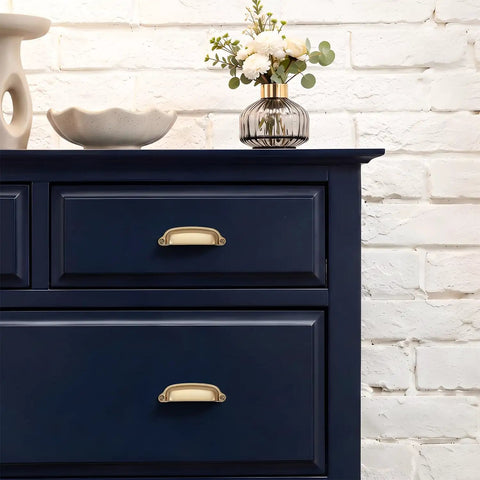 Slick Champagne Bronze Cabinet Pulls With Three Inch Handle Center Solid Zinc Alloy Cup Handles For Kitchen Drawer Refresh on navy dresser