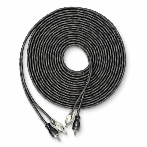 Heavy Duty 4 Gauge Amplifier Wiring Kit Paired With 2 Point 5 Farad Digital Capacitor shows thick power cables coiled neatly.