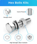 265 Piece Hex Bolt And Nut Assortment Kit Featuring 304 Stainless Steel Fasteners With Flat And Lock Washers For Heavy Duty Garage Builds And Tight Squeeze Repairs, hexagon head bolt with washer and nut.