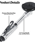 3 Inch Pneumatic Cut Off Tool With Extended Handle And Stepless Speed Dial Runs Cool And Cuts Through Welds Fast Spinning 18000 Rpm detailed view with pressure plate and long handle.