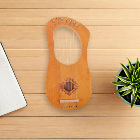 7 String Lyre Harp Starter Kit With Tuning Wrench Extra Strings And Music Sheet Book Wooden And Metal Mini Harp For Beginners
