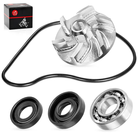 Top Shelf Water Pump Rebuild Kit Including Fresh Impeller Oil Seal And Bearing For Wr250f Yz250f 2001 Through 2013 parts shown.
